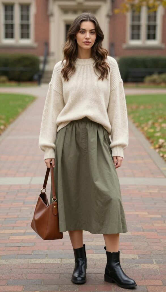 2. Sweater & Midi Skirt for a Polished Vibe