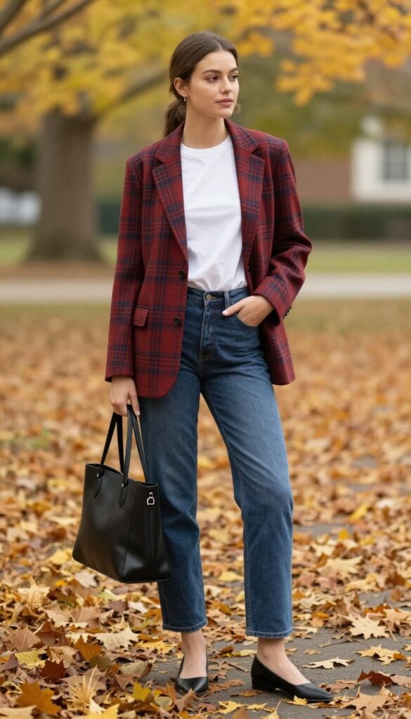 5. Plaid Blazer with Straight-Leg Jeans