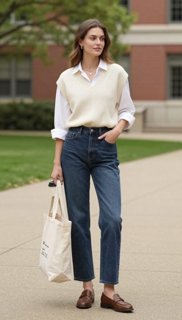 6. Button-Down Shirt Layered Under a Sweater Vest
