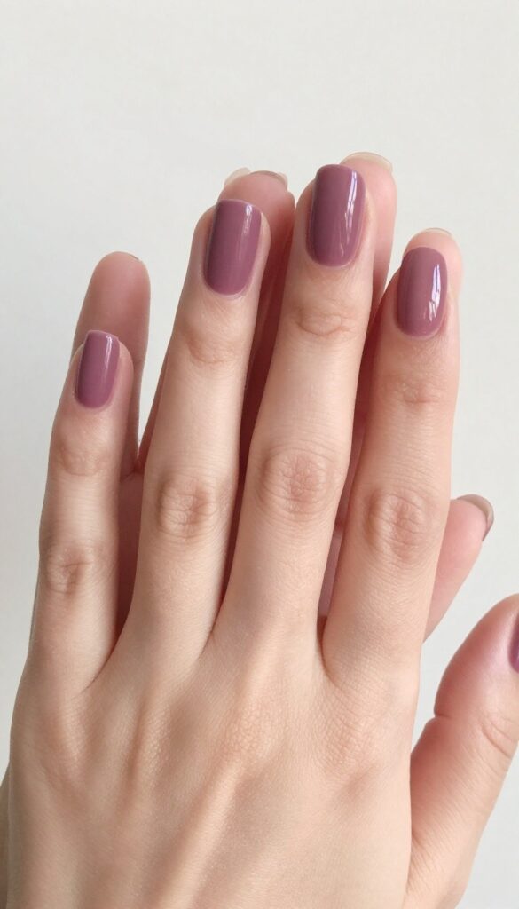 Matte plum nails with glossy accent nail on ring finger