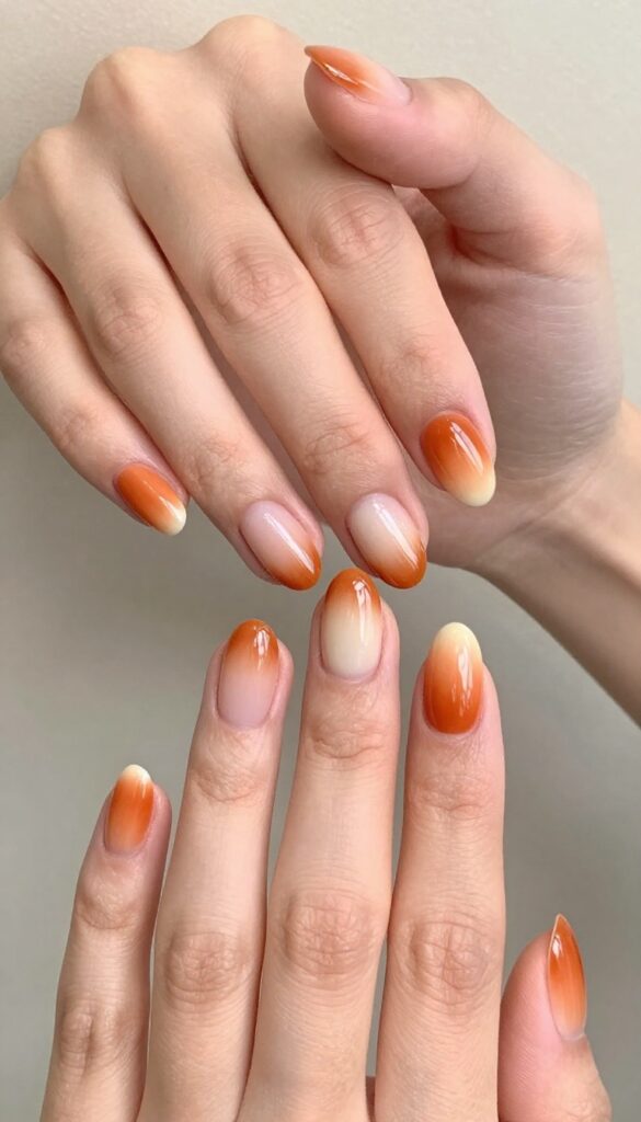 Burnt orange to cream ombré almond nails