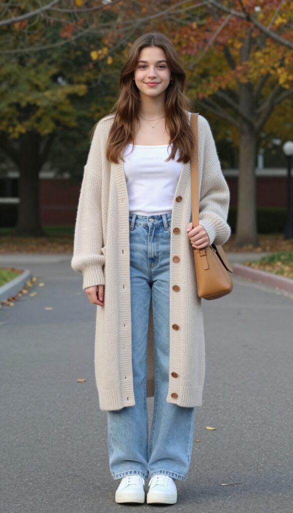 8. Cardigan and Wide-Leg Jeans
