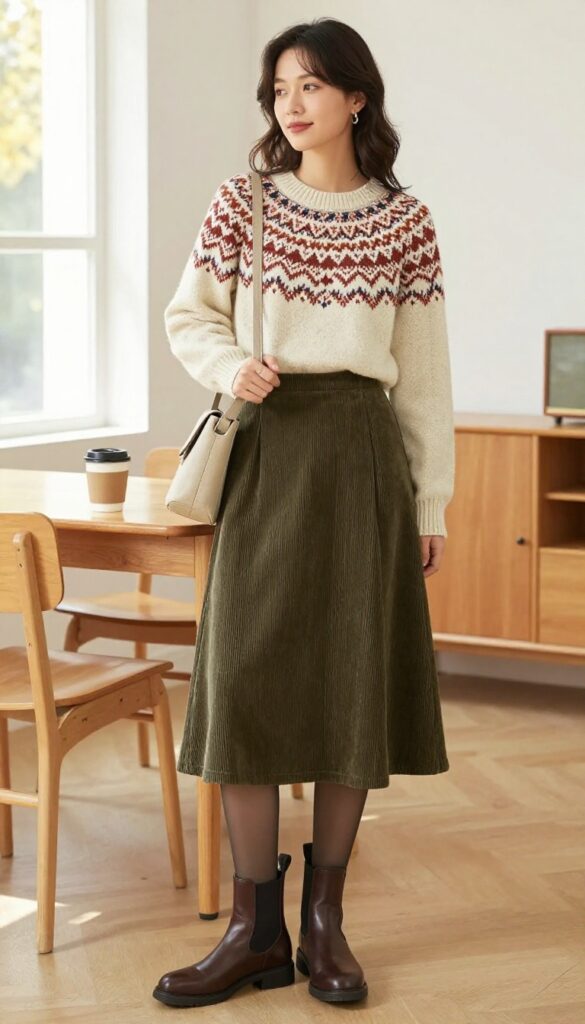 11. Fair Isle Sweater With A-Line Skirt