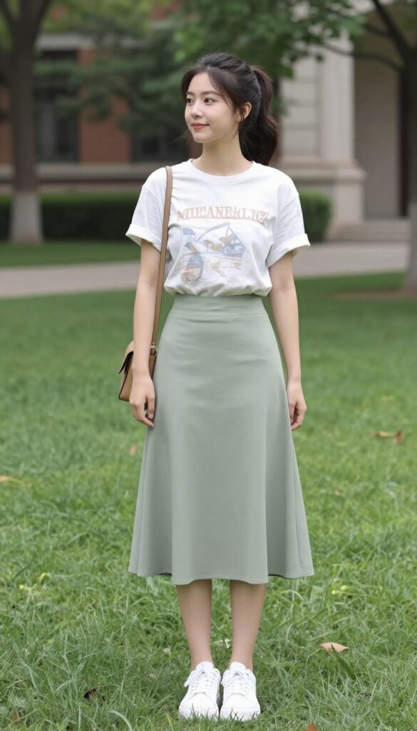 5. Midi Skirt and Graphic Tee