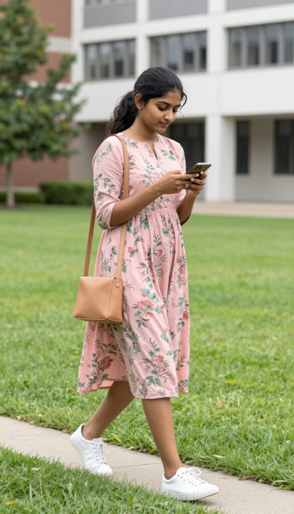 4. Anarkali Dress with Sneakers