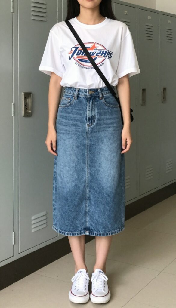 4. Denim Skirt and a Graphic Tee