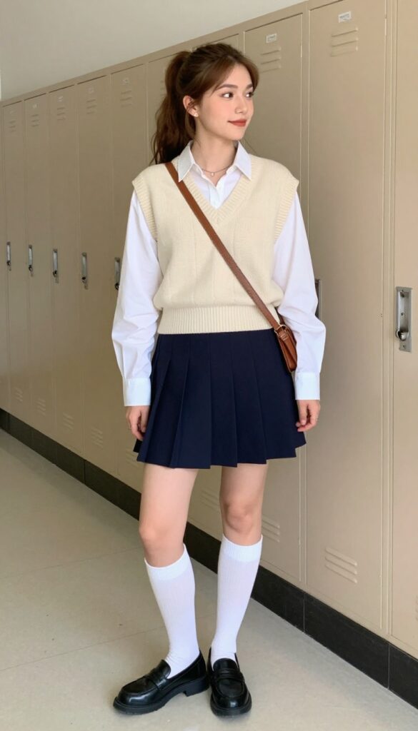 9. Sweater Vest and Pleated Skirt