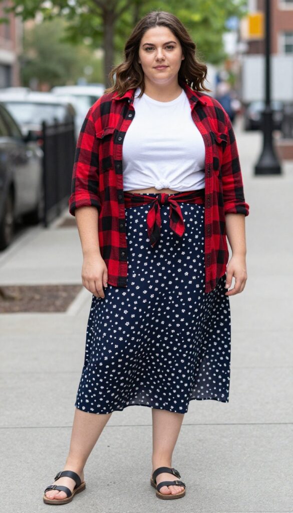 8. Maxi Skirt + Cropped Tee + Flannel Shirt