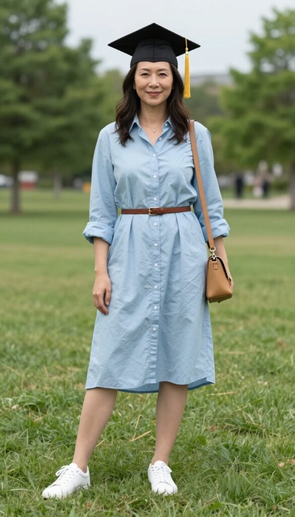 8. The Shirt Dress with a Leather Belt and Sneakers