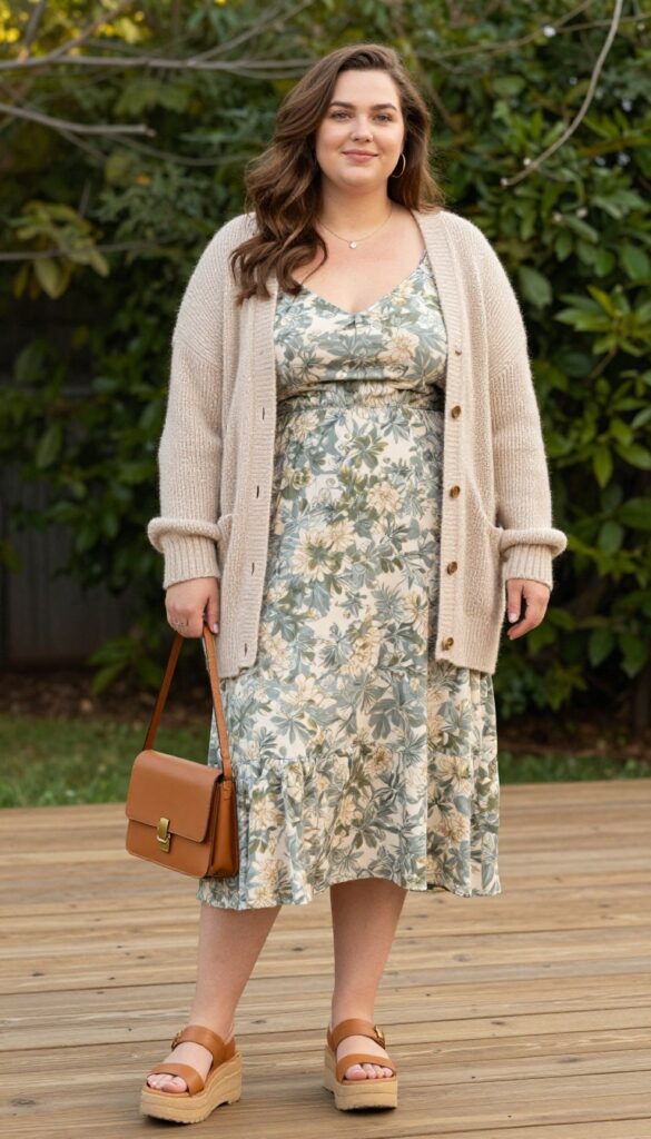 10. Cardigan + Slip Dress + Platform Sandals