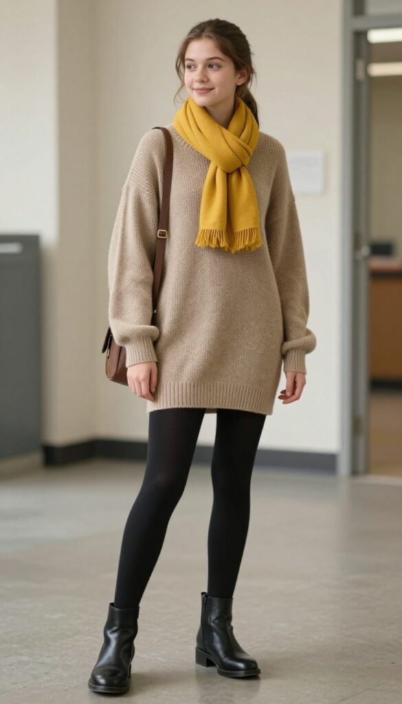 7. Sweater Dress with Tights
