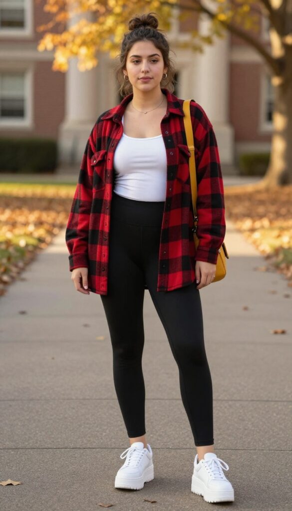 9. Flannel Shirt and Black Leggings