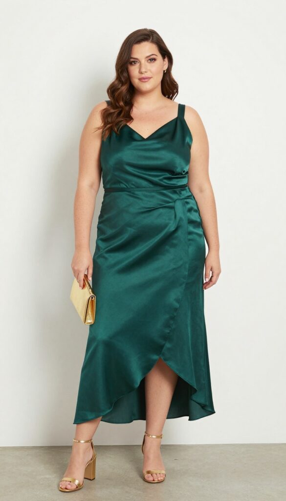 8. High-Low Hem Dress with Metallic Sandals