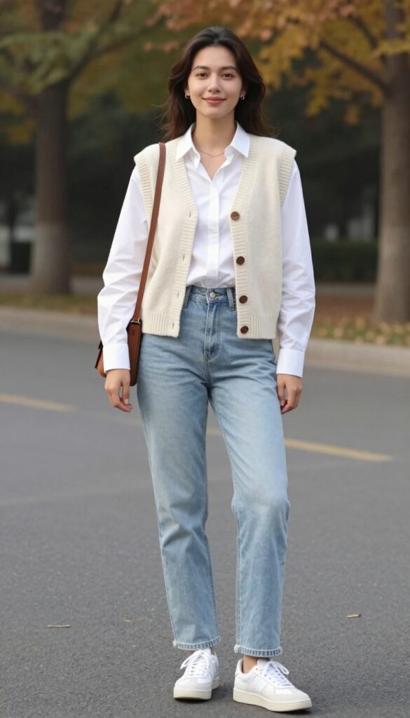 8. Knit Vest and White Button-Down