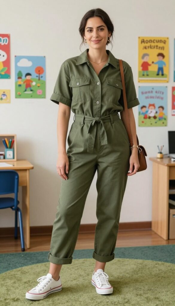 4. Utility Jumpsuit + Canvas Sneakers