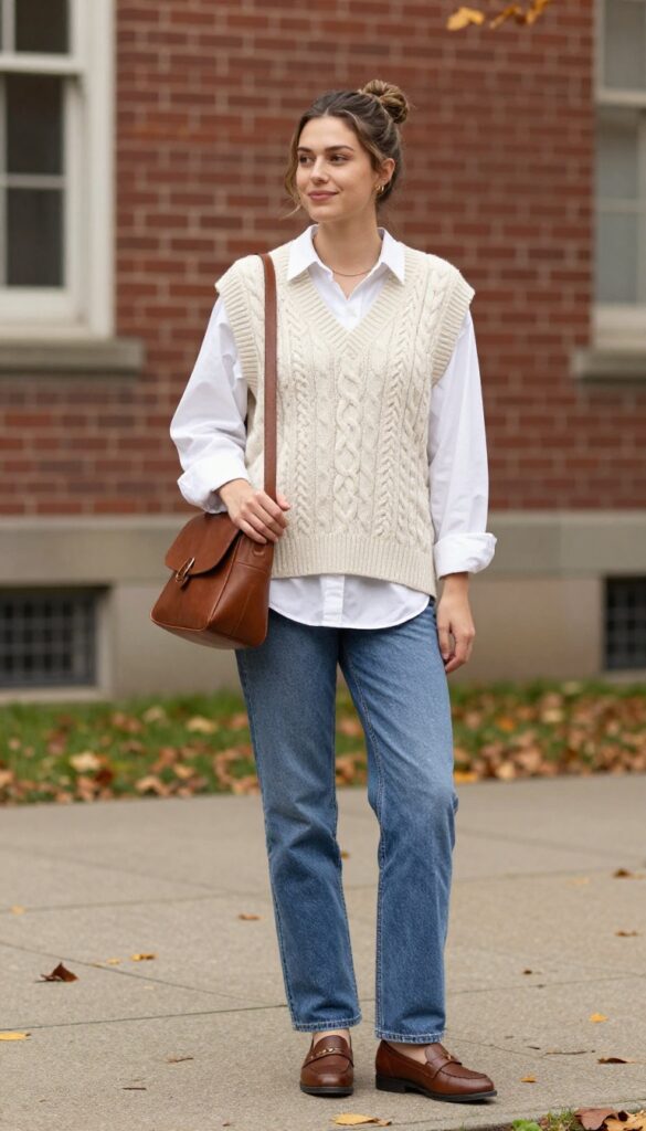 12. Knit Vest Over a White Button-Down