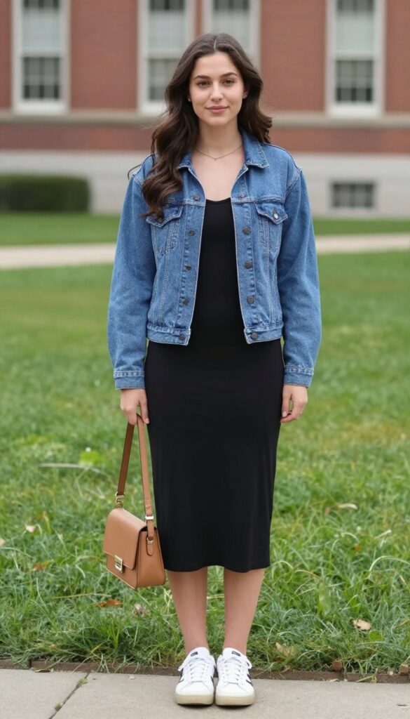 2. Denim Jacket Over a Slip Dress