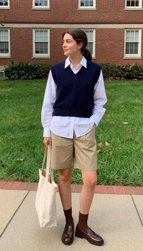 5. Layered Button-Down and Sweater Vest