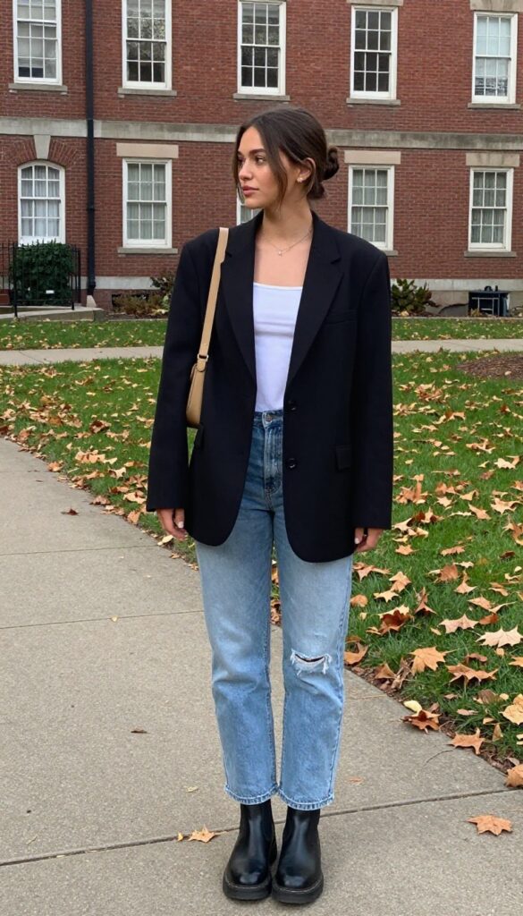 7. Blazer with Distressed Jeans
