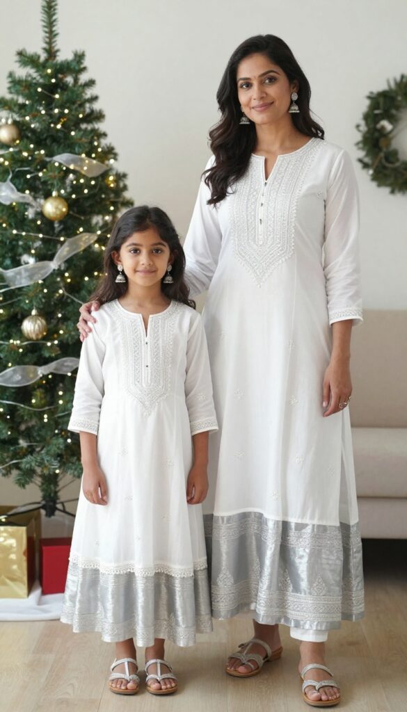 10. White and Silver Chikankari Kurtas with Lehengas