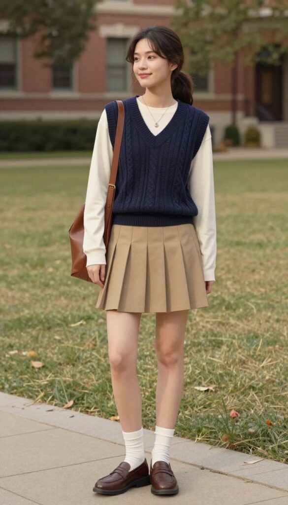 4. Knit Vest and Pleated Skirt