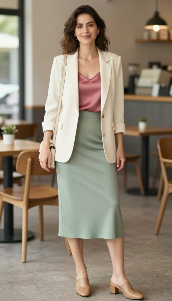 2. Brunch-Ready Blazer and Midi Skirt