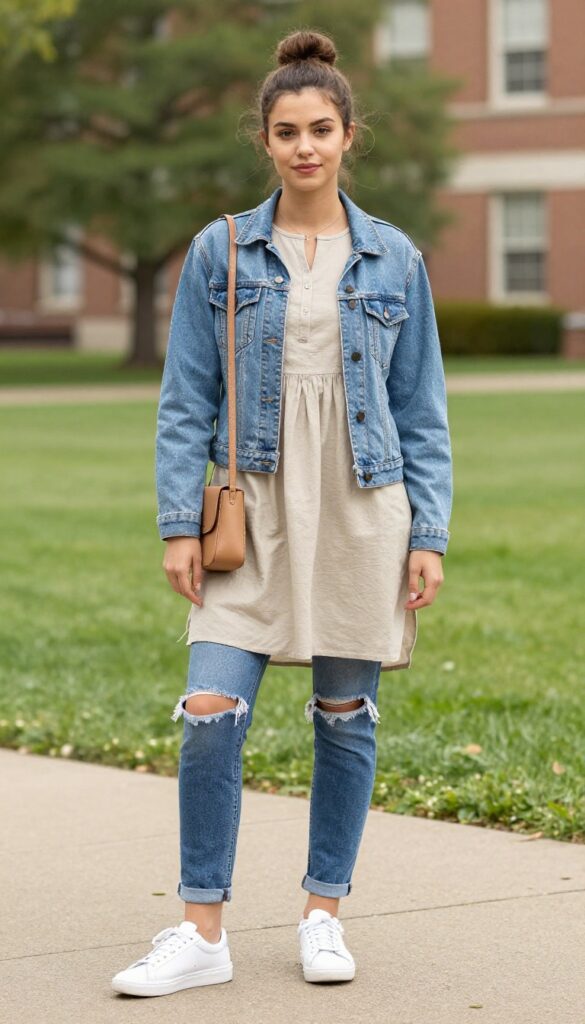 4. Denim Jacket over a Kurti