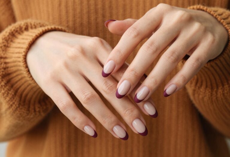 Matte berry French tip nails for fall