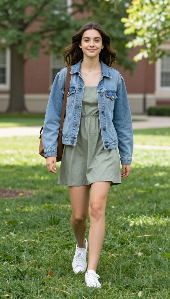 8. Denim Jacket Over a Sundress