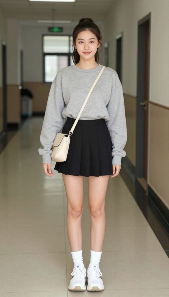 4. Sweatshirt and Pleated Skirt
