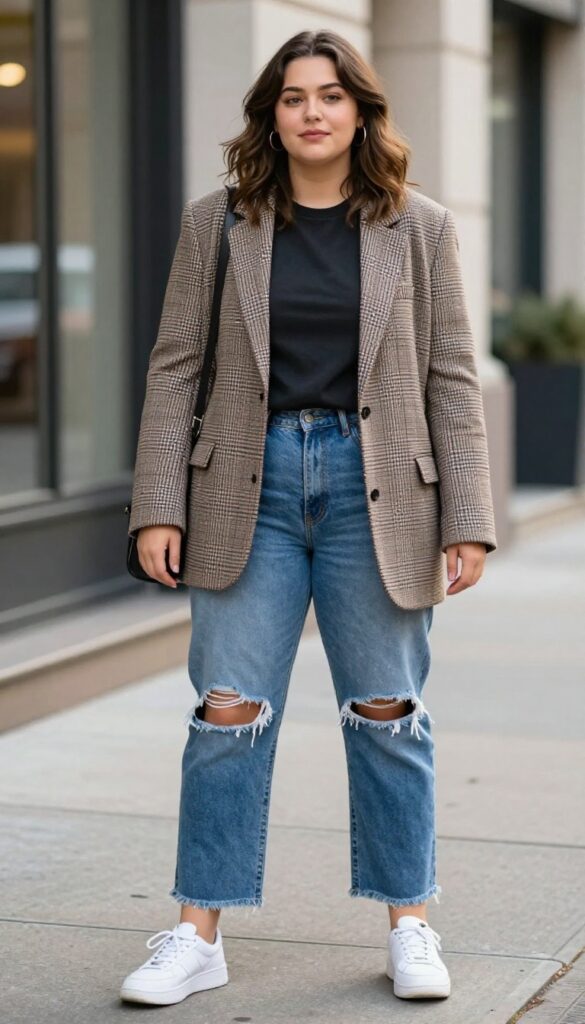 9. Boyfriend Blazer + Band Tee + Ripped Jeans