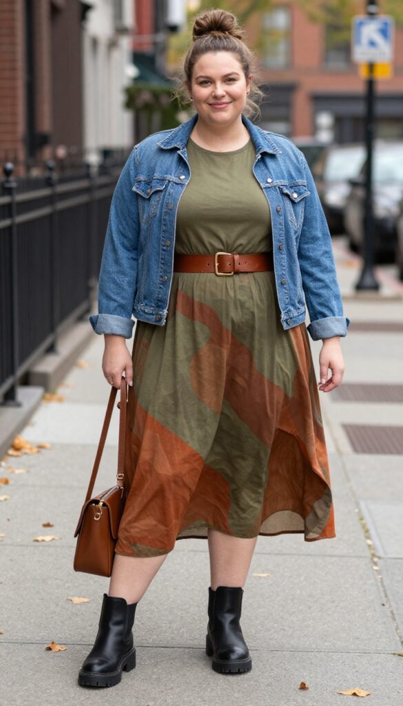 2. Tunic Dress + Belt + Ankle Boots