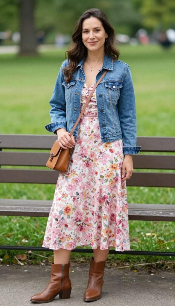 2. Midi Dress with Denim Jacket