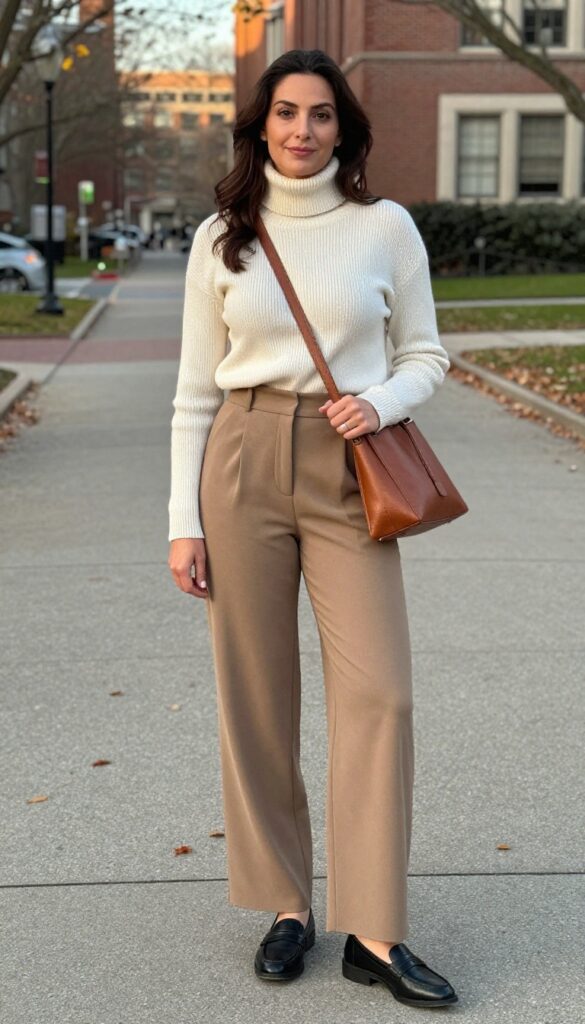 5. Turtleneck and Wide-Leg Trousers
