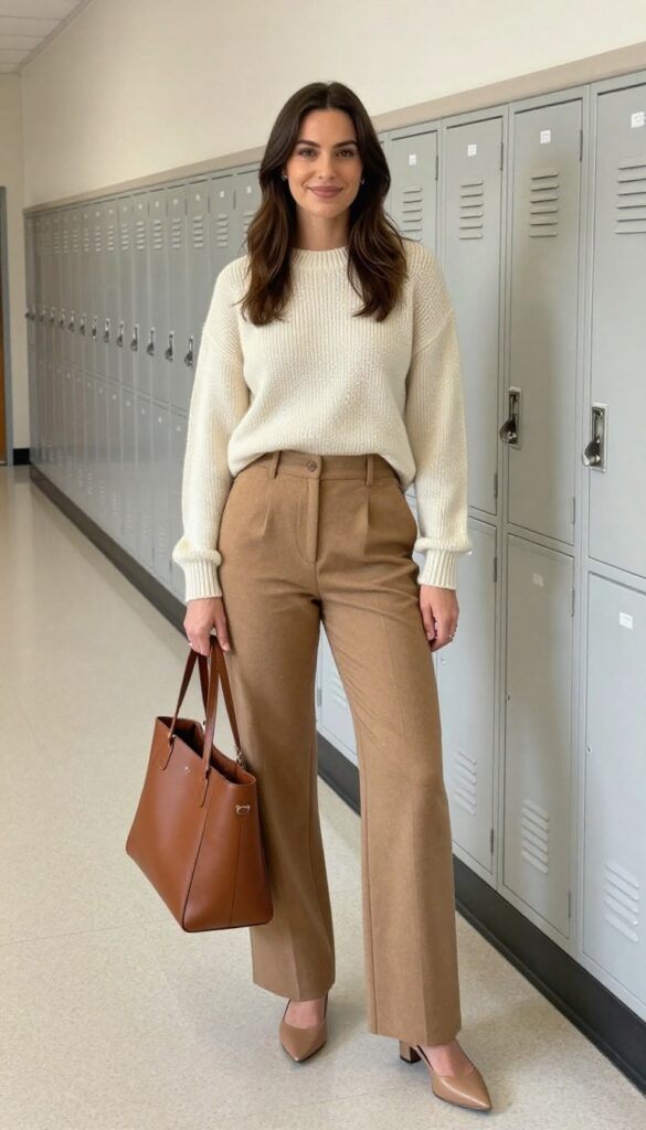 3. The Tucked-In Sweater and Wide-Leg Trousers