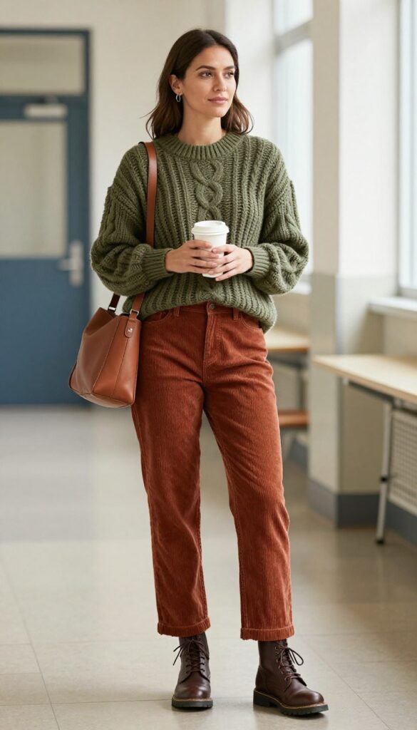 9. Cable-Knit Sweater and Corduroy Pants
