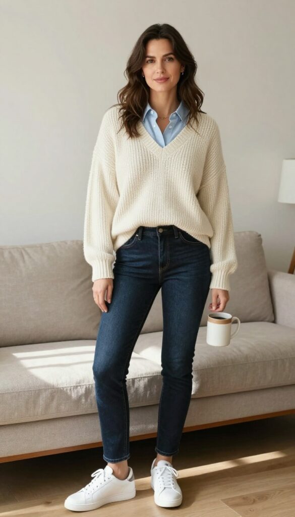 2. Knit Vest Over a Button-Down