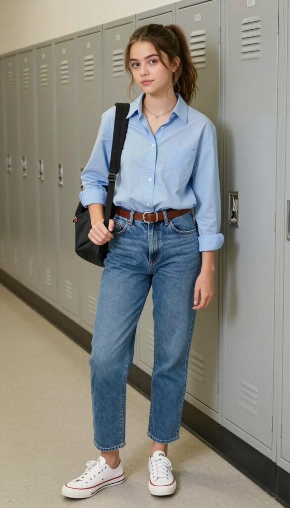 10. Button-Up Shirt and Straight-Leg Jeans