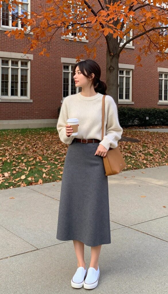 11. Midi Skirt and a Crewneck Sweater