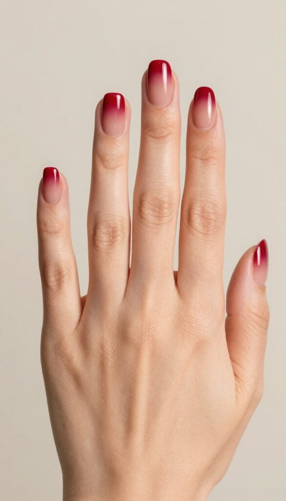 Cranberry ombré nails with glossy sheer base