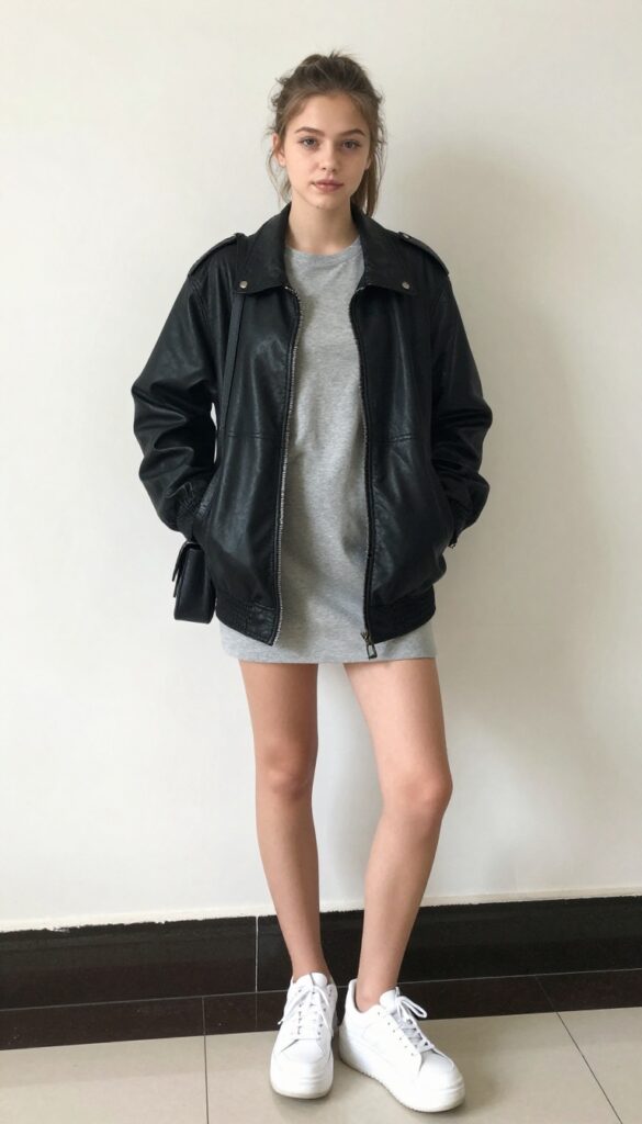 12. Leather Jacket and a Simple Dress