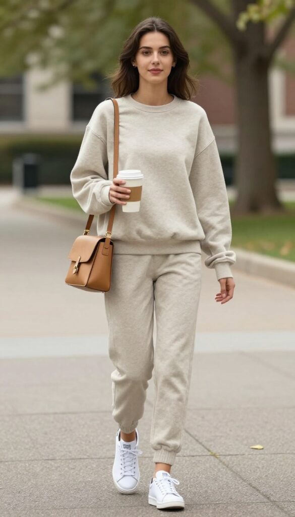 8. Matching Sweatsuit + White Sneakers + Crossbody Bag