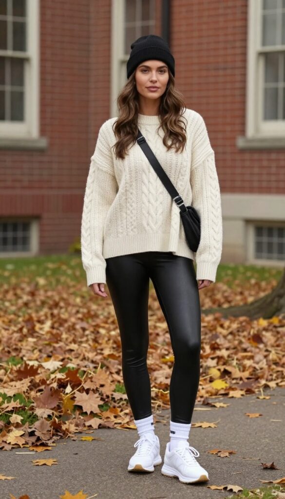 11. Faux Leather Leggings and an Oversized Knit