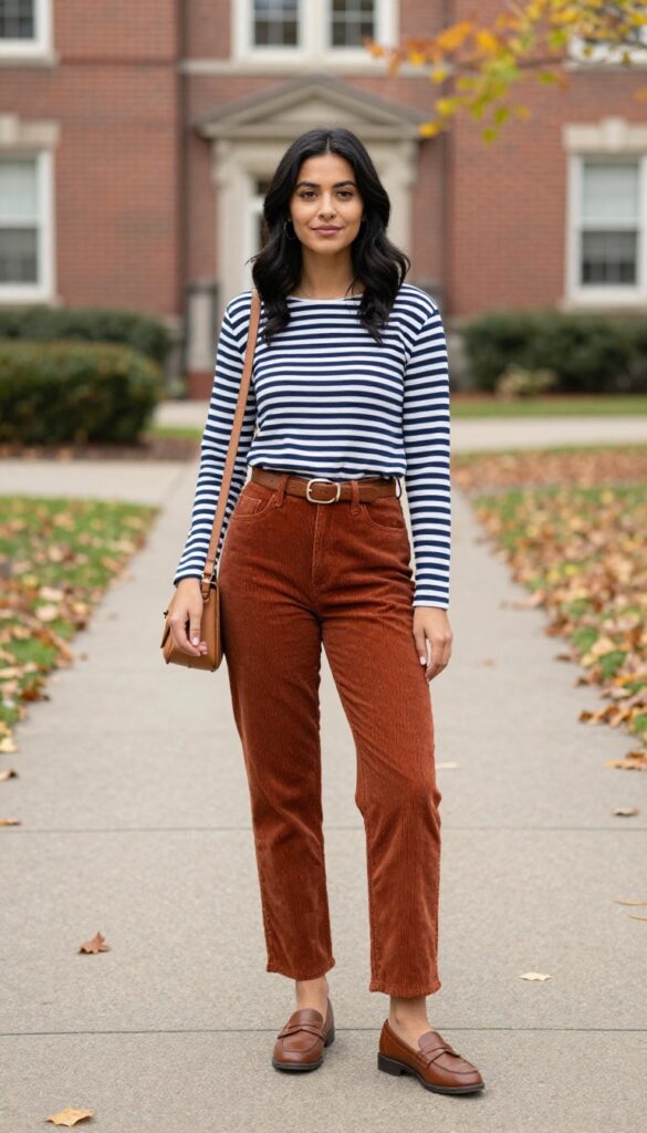 3. Corduroy Pants and a Striped Top