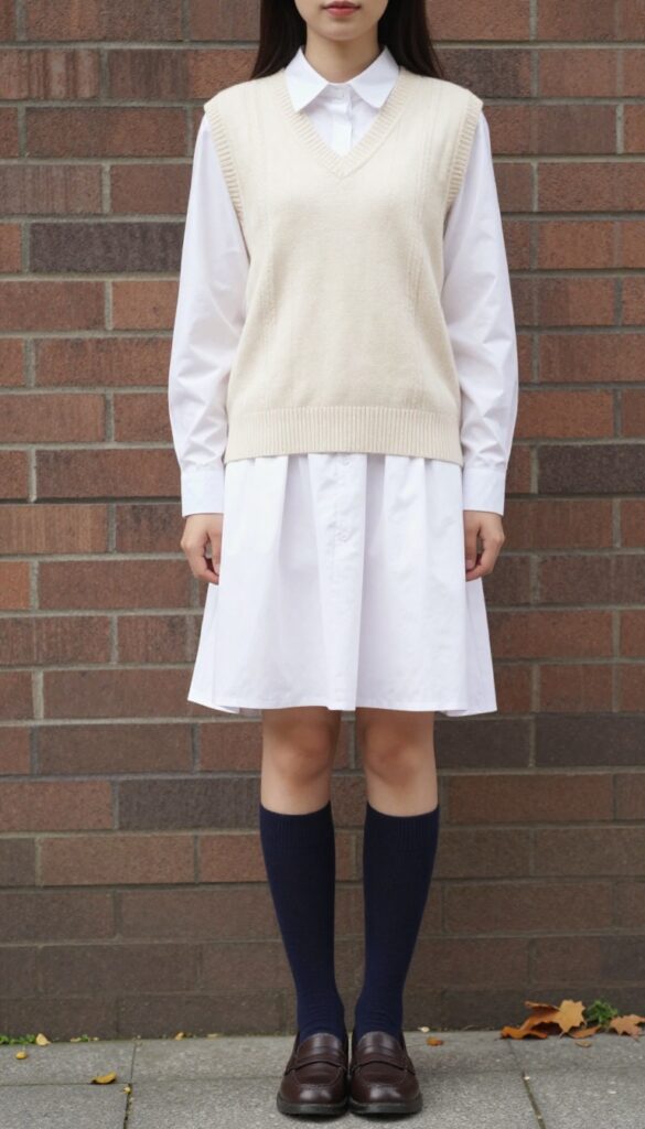 6. Sweater Vest with a Collared Dress and Knee-High Socks