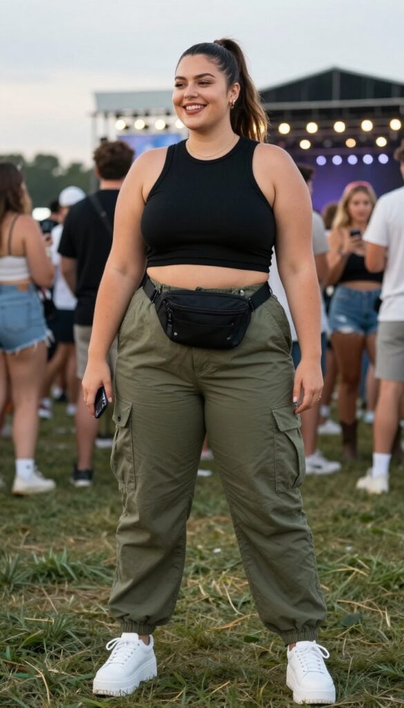 7. Cargo Pants with a Crop Top and Chunky Sneakers