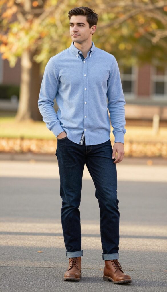 2. The Layered Sweater Over a Button-Down