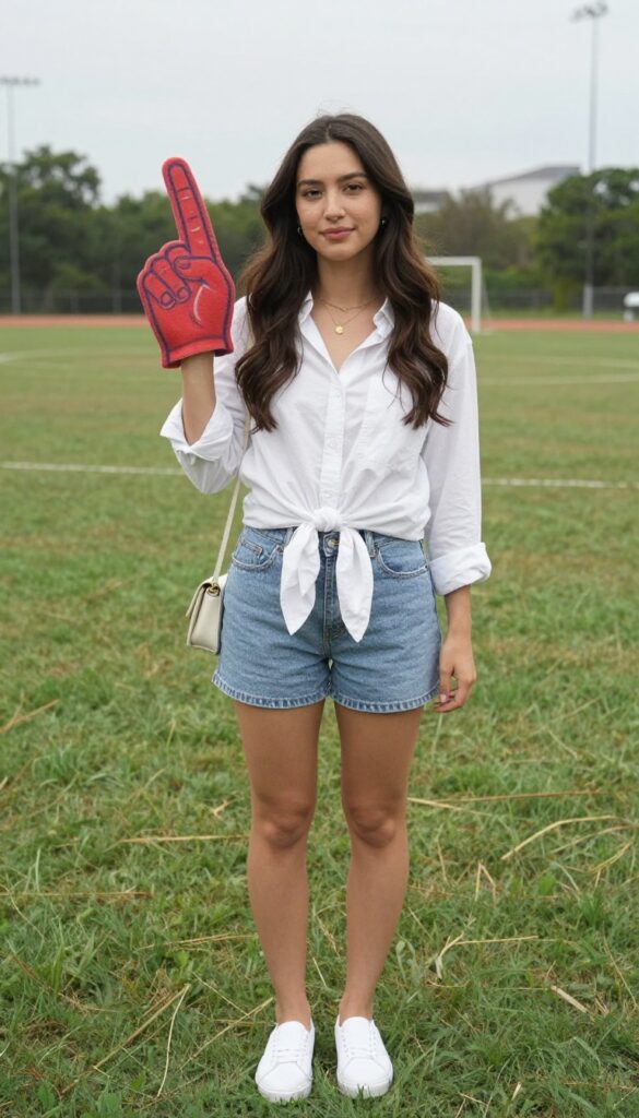 5. Button-Down Shirt & Denim Shorts