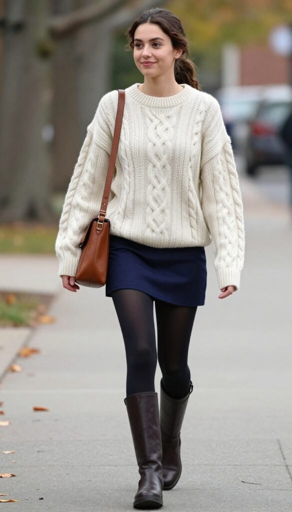 8. Cable-Knit Sweater and Mini Skirt