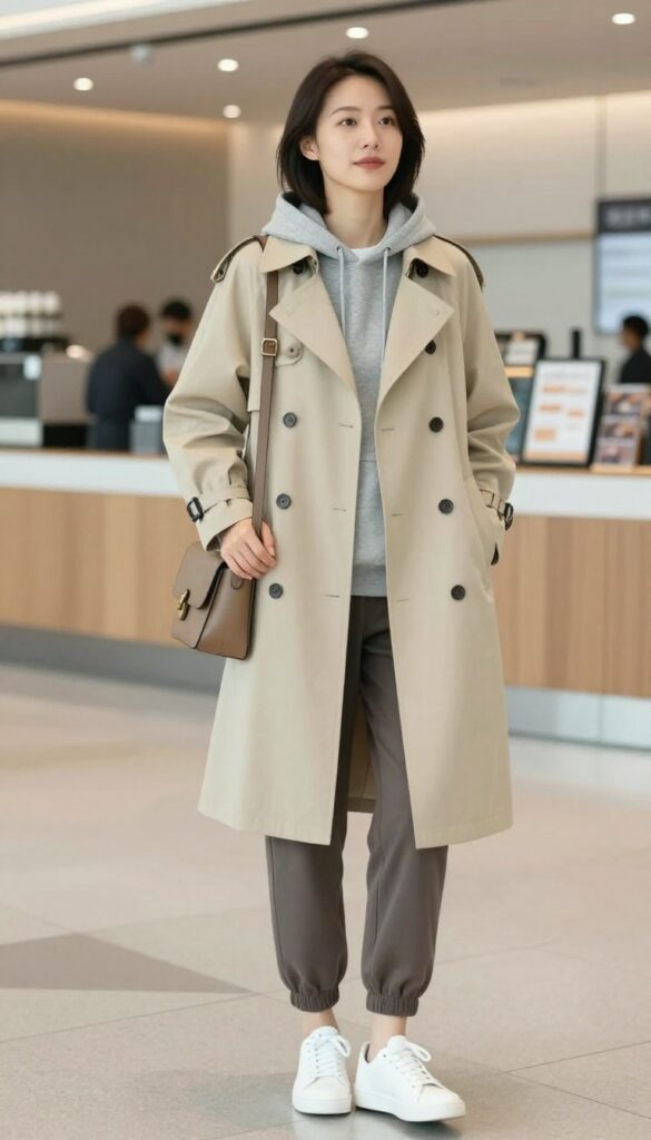 7. Hoodie + Trench Coat + Joggers